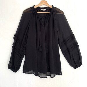 Jessica Simpson Maternity Blouse Size M Black with Lining Sheer Long Sleeves